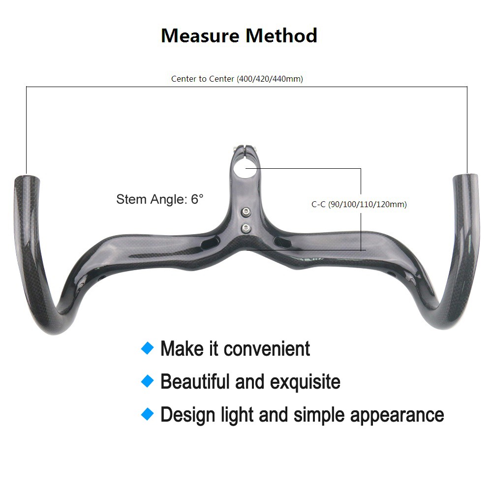 Road Bike Carbon Handlebar Stem Integrated 3K Gloss Bicycle Handlebars