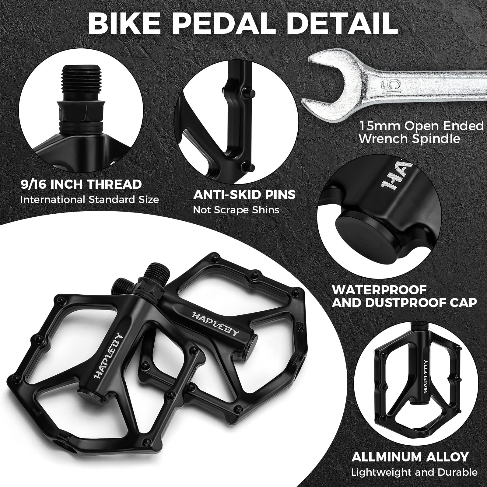 Hapleby Premium Bike Pedals of 9/16 Inch, Professional Black