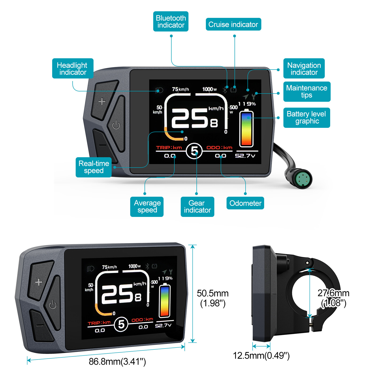 Display UART Protocol For Bafang Mid Motor BBS01 BBS02 BBSHD Speedometer 5 Pins