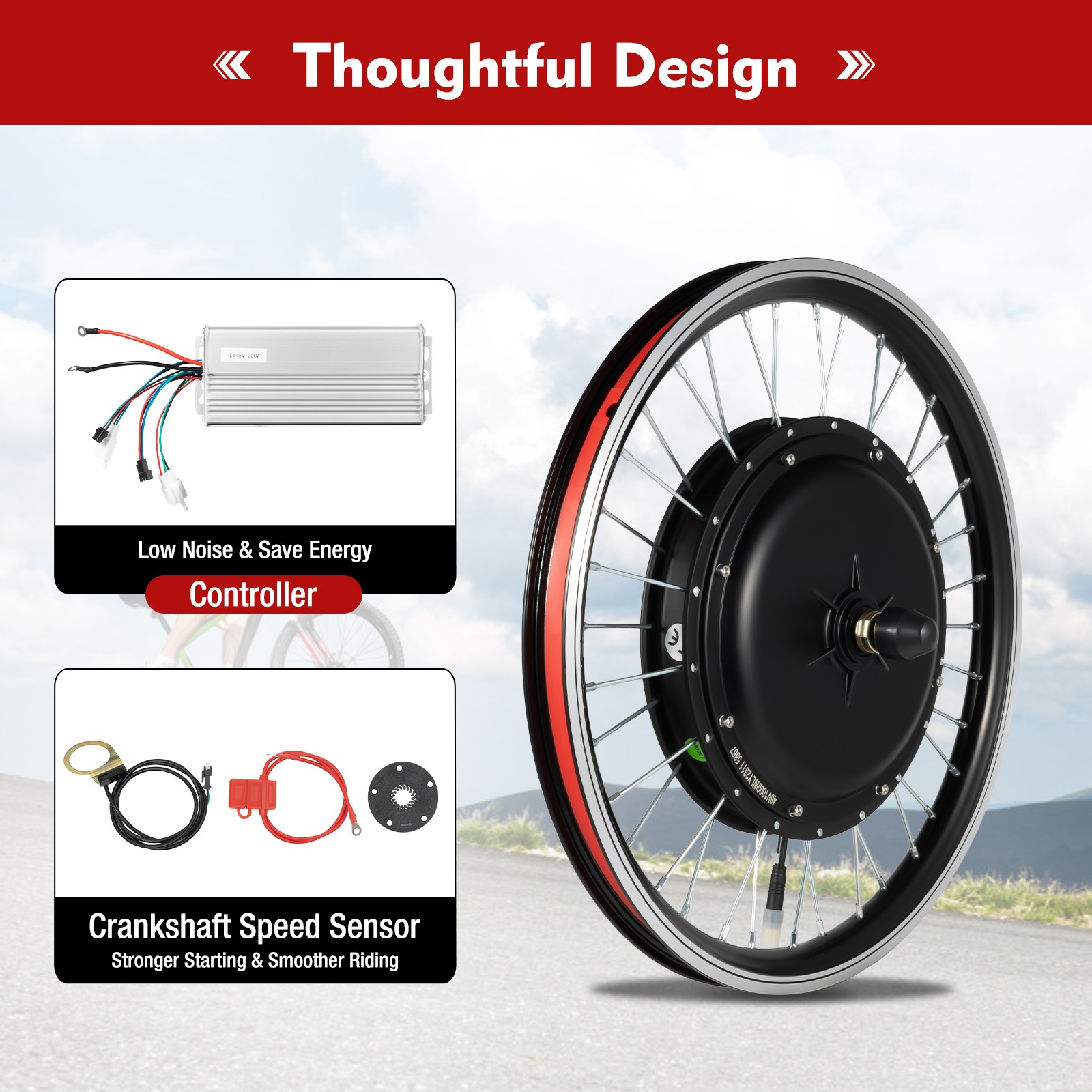 20in 1000W Front Wheel 48V Electric Bicycle Bike Motor Conversion Kit Hub eBike