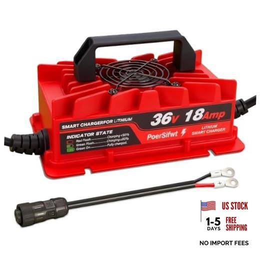 43.8V 18A Lithium Battery Charger, IP65 Waterproof, for 36V (38.4V) LiFePO4 Red