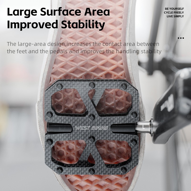 WEST BIKING Carbon Fiber Road Bike Pedals 3 Bearing Titanium Axis Bicycle Pedals
