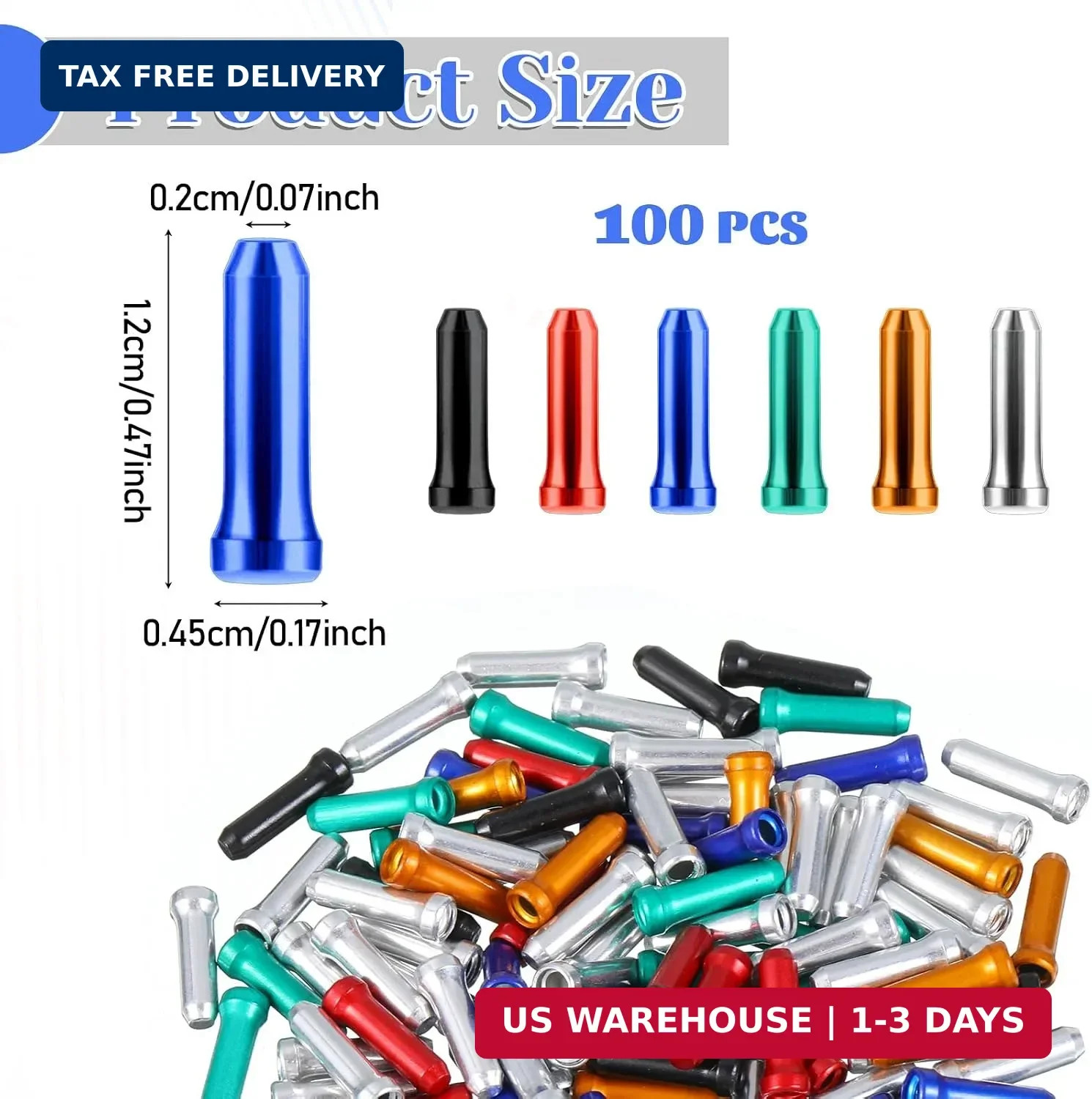 Larrel 100PCS Bike Cable End Caps, 6 Color Practical Lightweight Brake Cable End