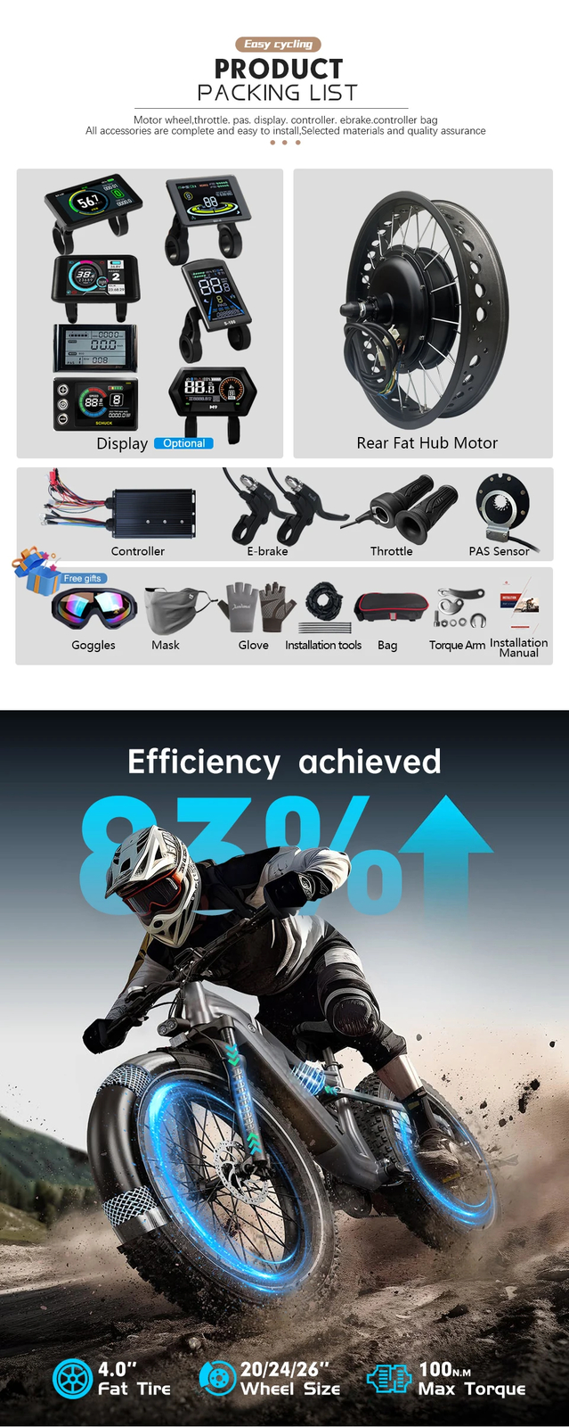 72V 5000W 4.0Tyre 20/24/26inch Snow Fat E-bike Brushless Non-gear Rear Hub Motor