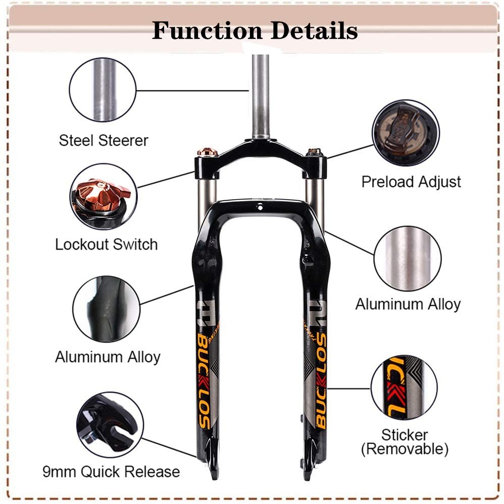 BUCKLOS 26*4.0 inch Mountain Bike Suspension Fork Disc Brake Fat Tire Oil Fork