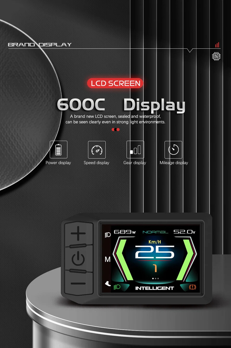 E-bike Display 600C Bluetooth Navigation Multilingual 9 PAS for Mid Drive Motor