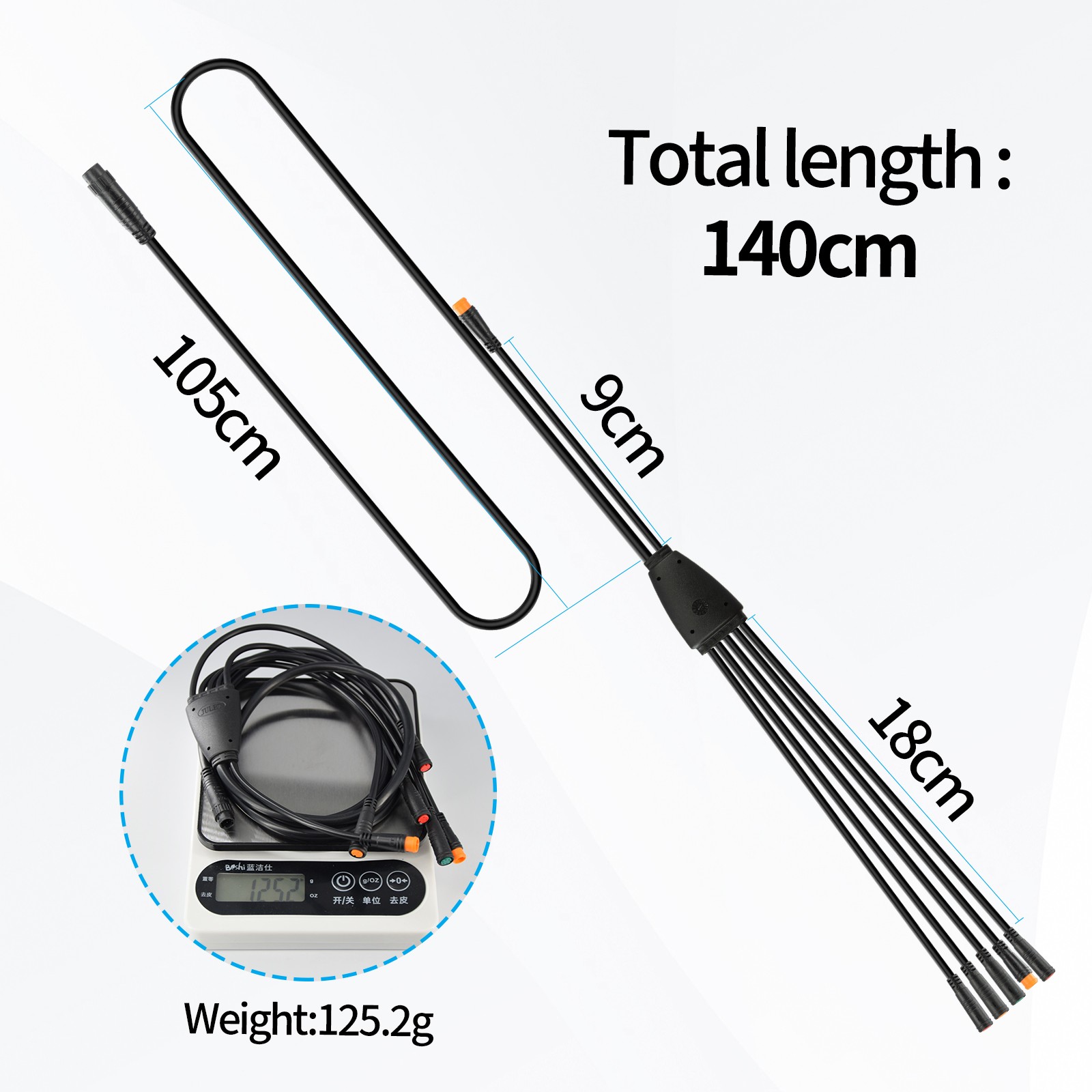 2T5 Waterproof Extension Cable for E-Bike Throttle Display Brake Light FS