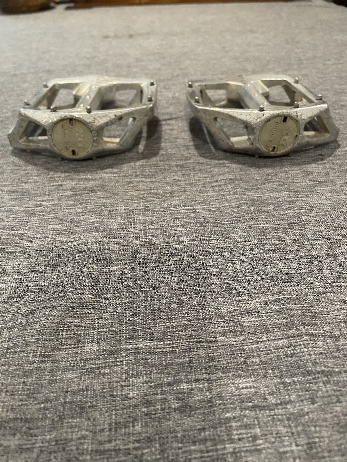 80’s Shimano Universal Flat/Platform Bike Pedals Pair, Alloy, Silver/Black 9/16