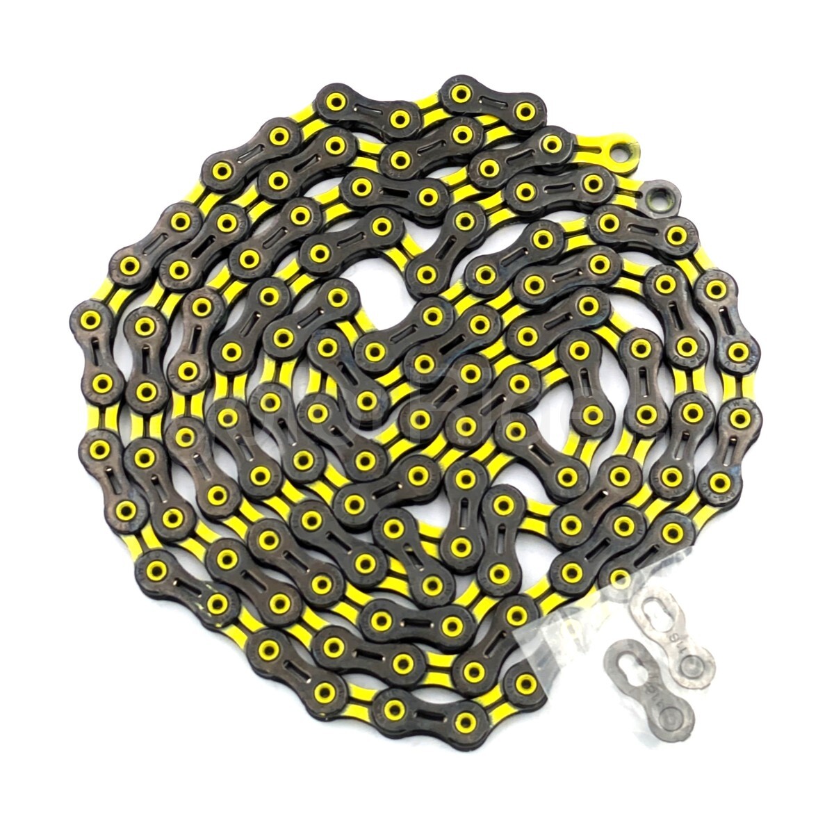 PYC DLC 11-Spd Road MTB CX Gravel Hollow Ultralight Chain, Black/Yellow, 116L