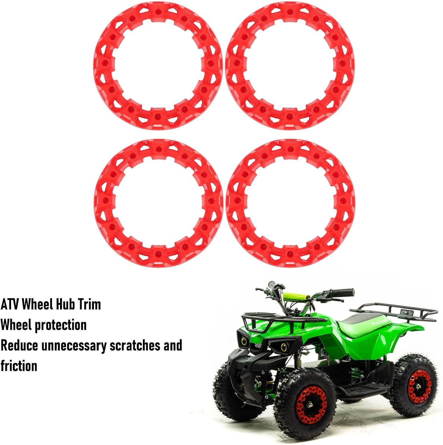 4Pcs 10 Inch ATV Wheel Trim Hub Decor Rim Cap Plastic Scratch Proof Sporty Red