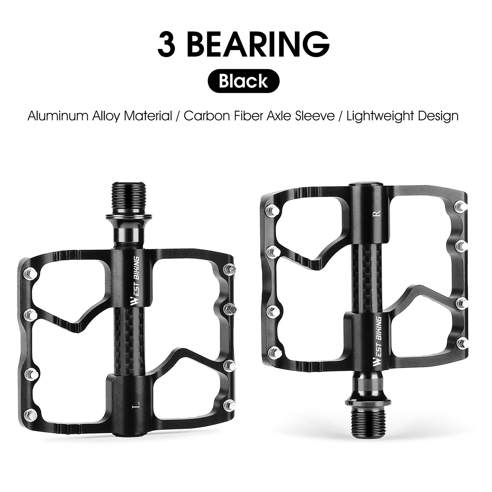 WEST BIKING Bicycle Pedals Road Bike Carbon Fiber 3 Bearings Aluminum Pedals