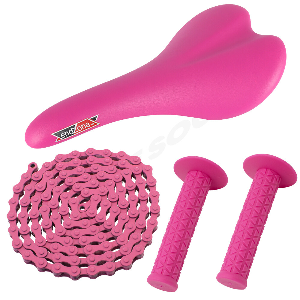 PRO+ PACKAGE DEAL: BICYCLE SEAT GRIPS CHAIN BMX ROAD FIXIE MTB BIKES PINK