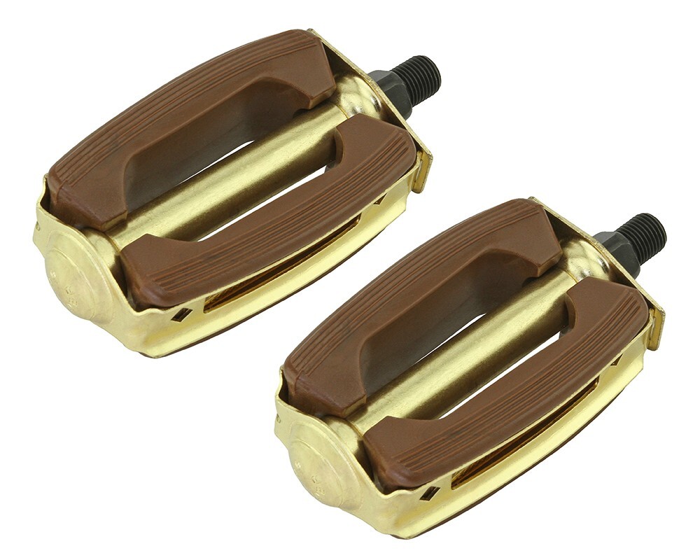 BicycIe Krate Rubber PedaIs Compatible with 1/2 Crank Brown/Gold​m