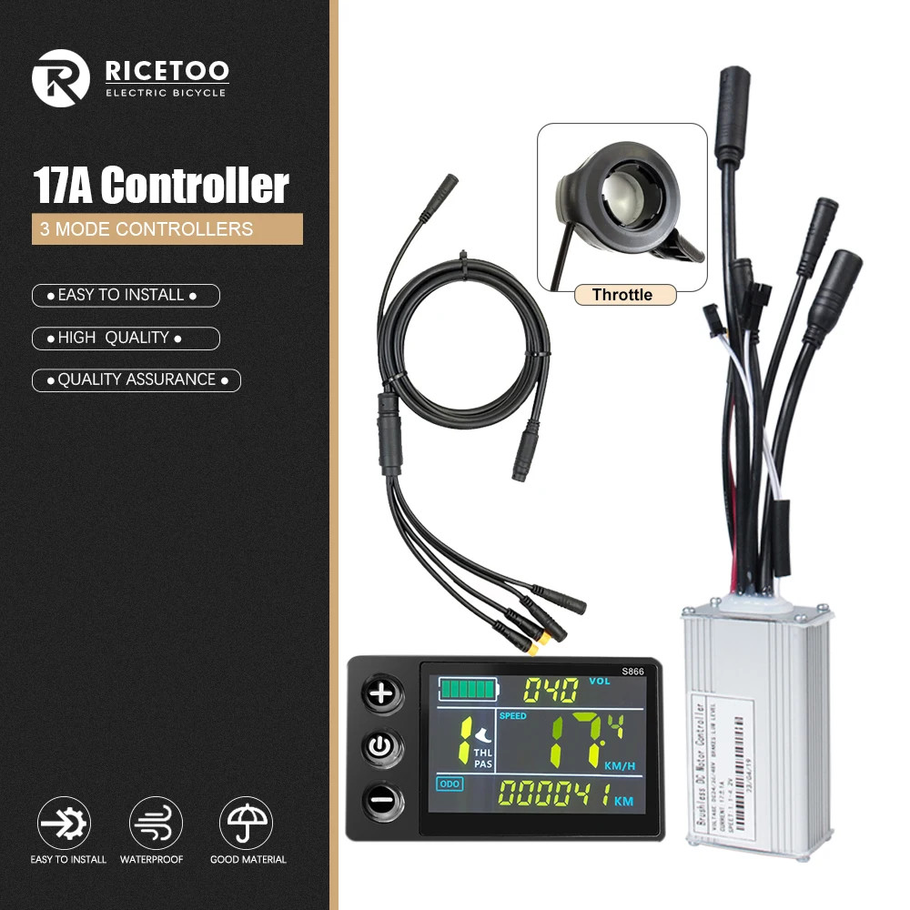 Three-Mode Ebike Controller 17-40A 36/48V 350-1000W S866 LCD Learning Function