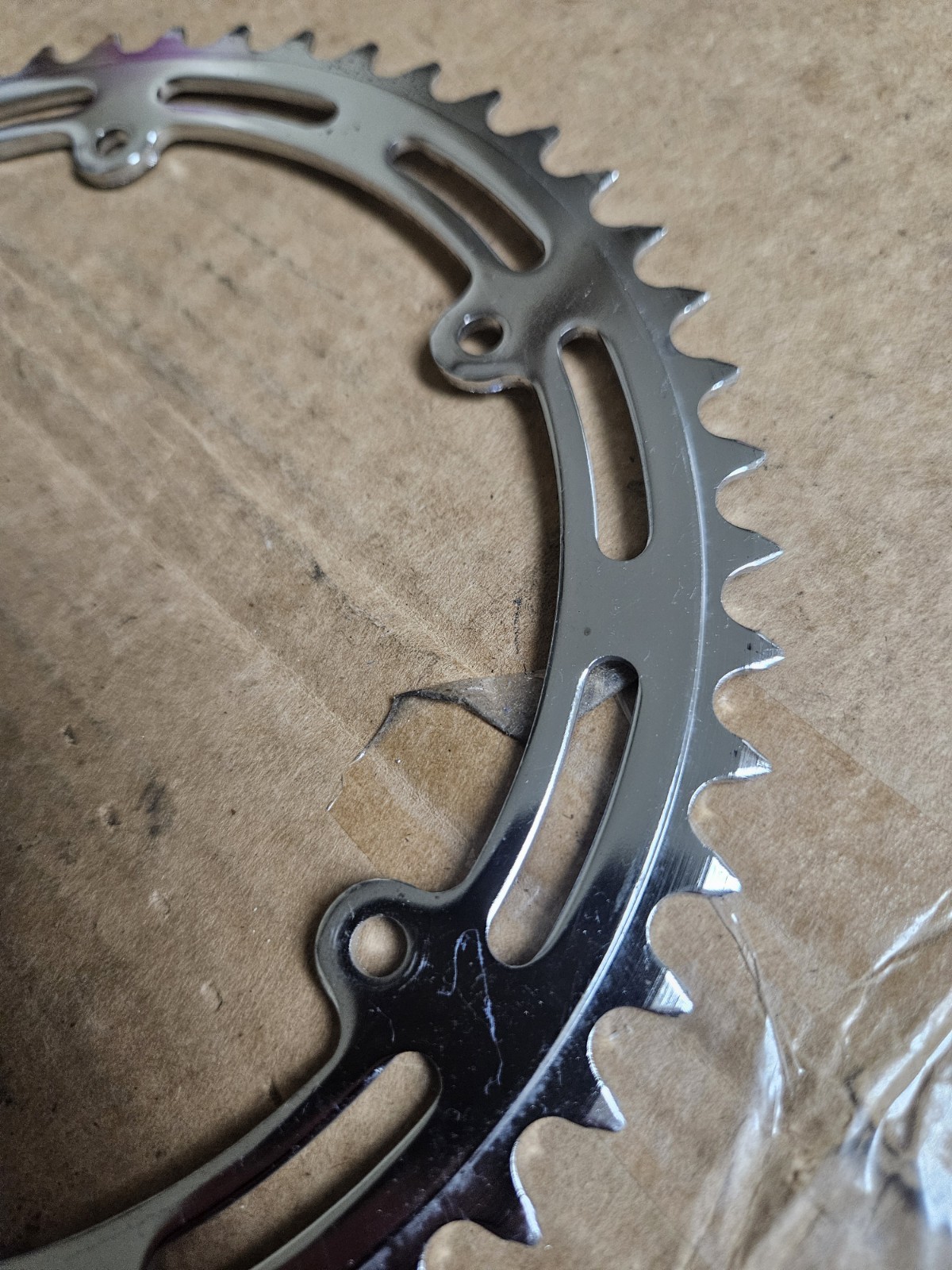 Vintage NOS 3 bolts Chainrings 52/47T for cottered crank, steel, Road 60s 70s