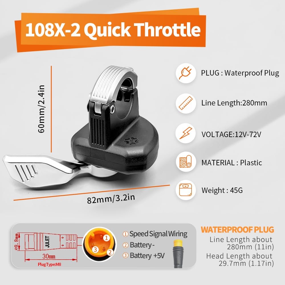 EBike Thumb Throttle 24V,36V,48V,52V,60V 108X-2 Left Thumb Throttle Speed Con…
