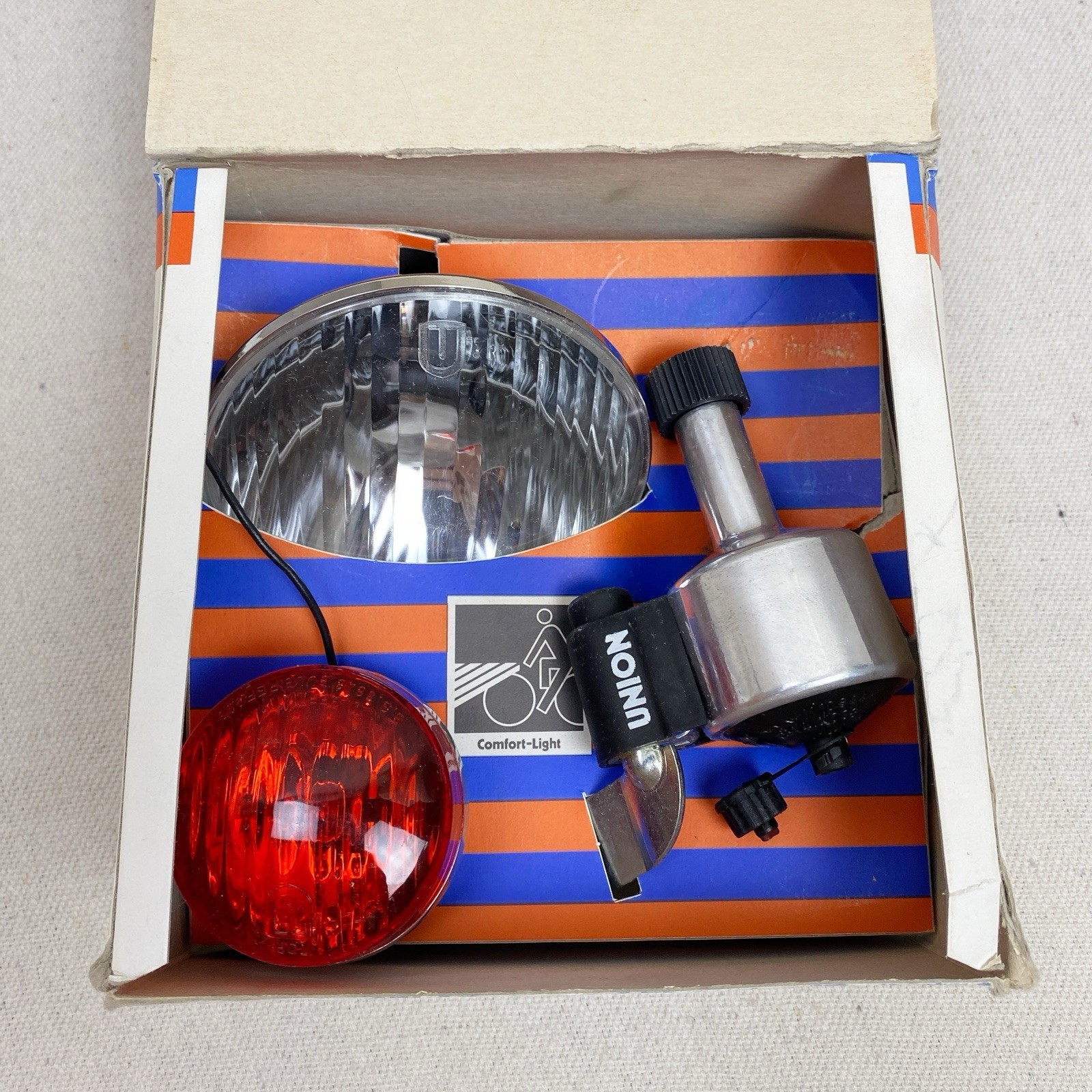 NOS Union Dynamo Generator Head Tail Light Set Bicycle Vtg Schwinn Puegeot Fuji