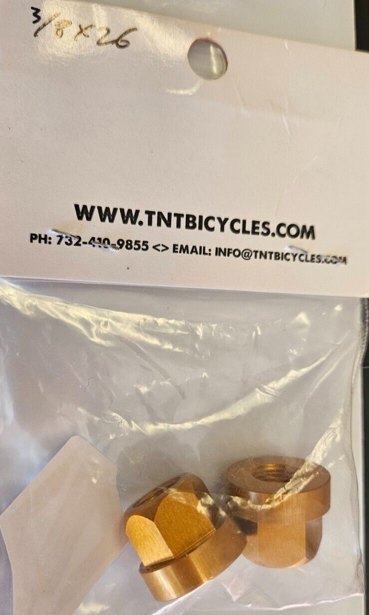 2 TNT ALLOY BMX BIKE WHEEL AXLE NUTS GOLD 3/8’s 26tpi FIT HARO SE GT DK Race NEW