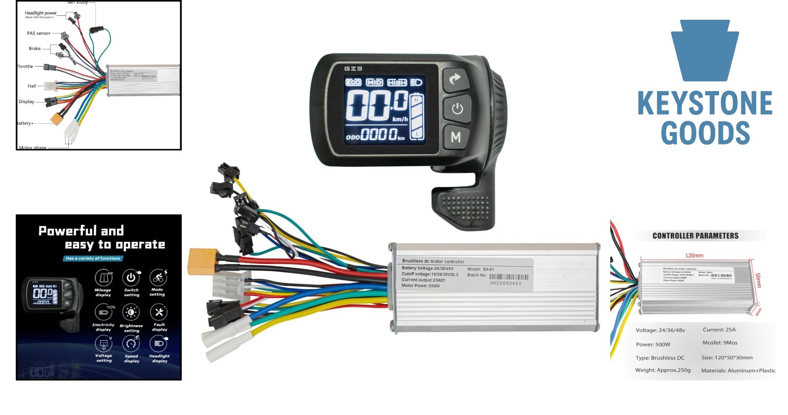48V 36V 24V 500W Waterproof Ebike Controller Kit with LCD Display and Throttl…