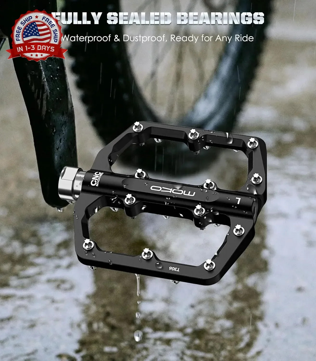 MoKo Mountain Bike & MTB Flat Pedals, Lightweight CNC Machined Aluminum Bicycle