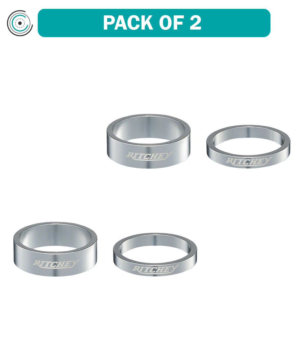 Pack of 2 Ritchey Classic Headset Spacers – 1-1/8″, 10mm (x2), 5 mm (x3), Silver