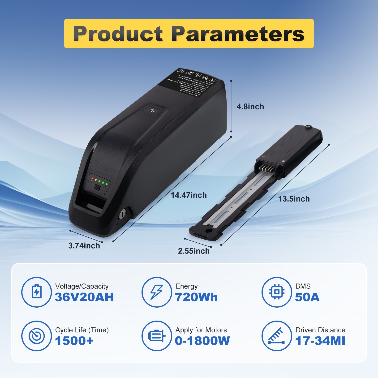 5PIN 52V 48V 36V 20Ah Ebike Lithium Battery For 200W-1800W Motor