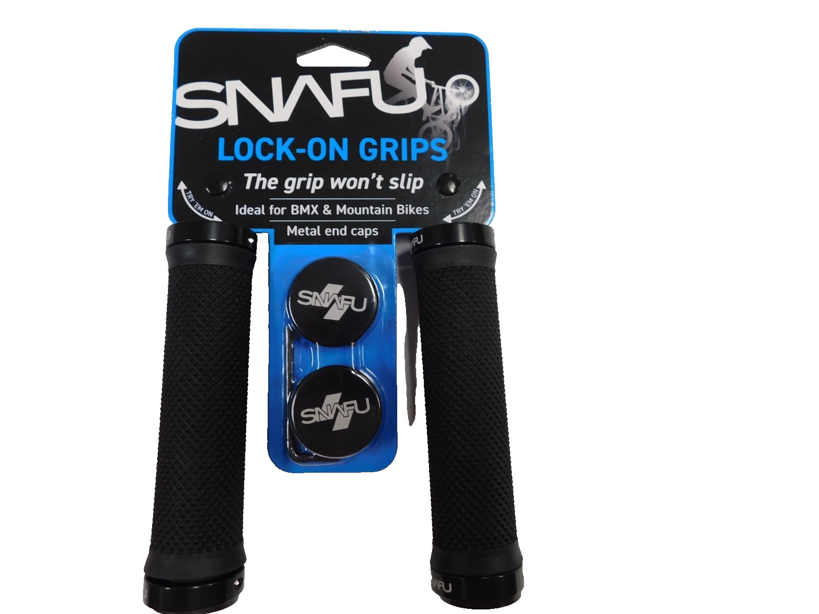 SnafuLock-on Grips,Won’t Slip,Ideal For Bmx/Mountain Bikes With End Caps