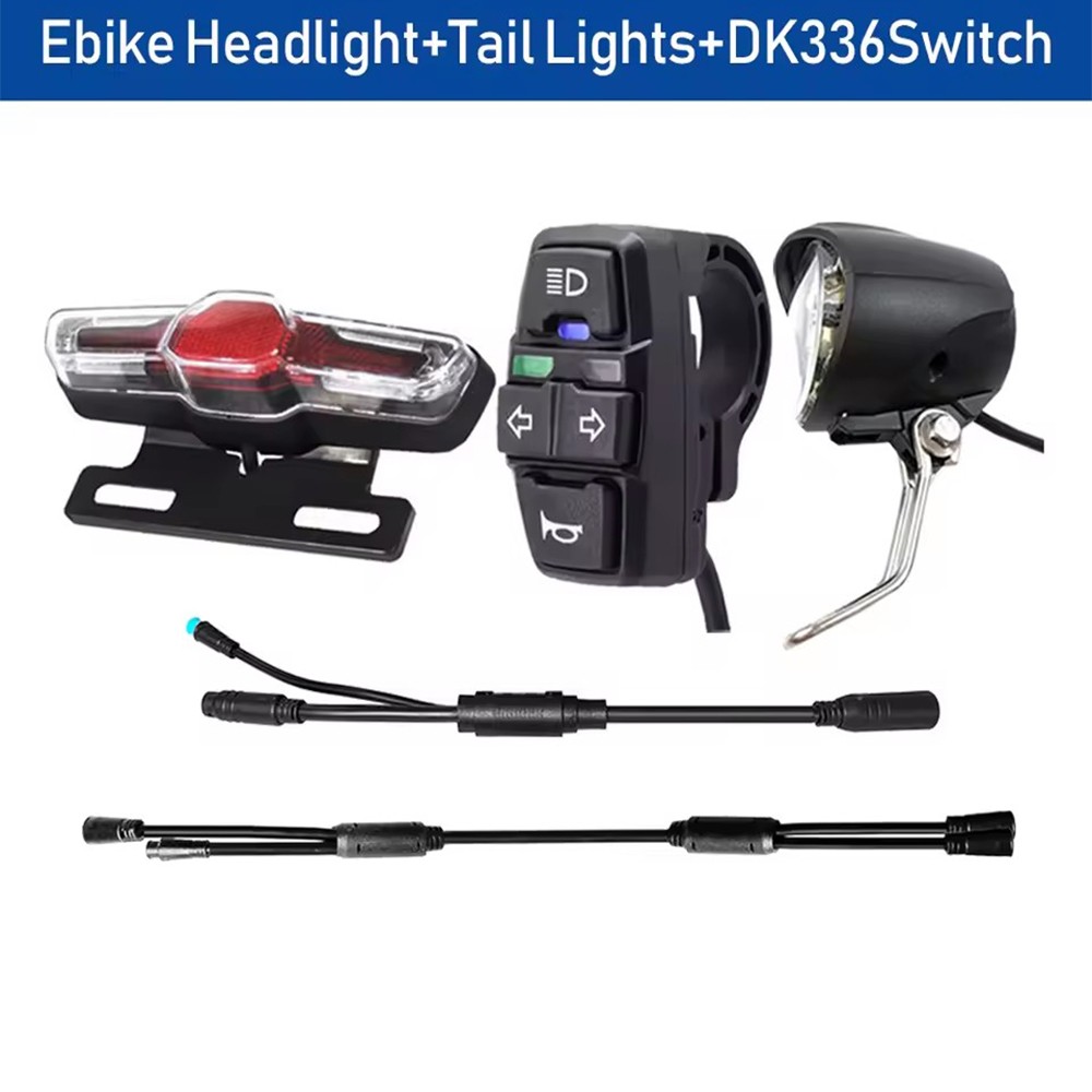 36V-48V E-Bike LED Headlight & Tail Light Set Horn Brake Turn Signal Switch Kit