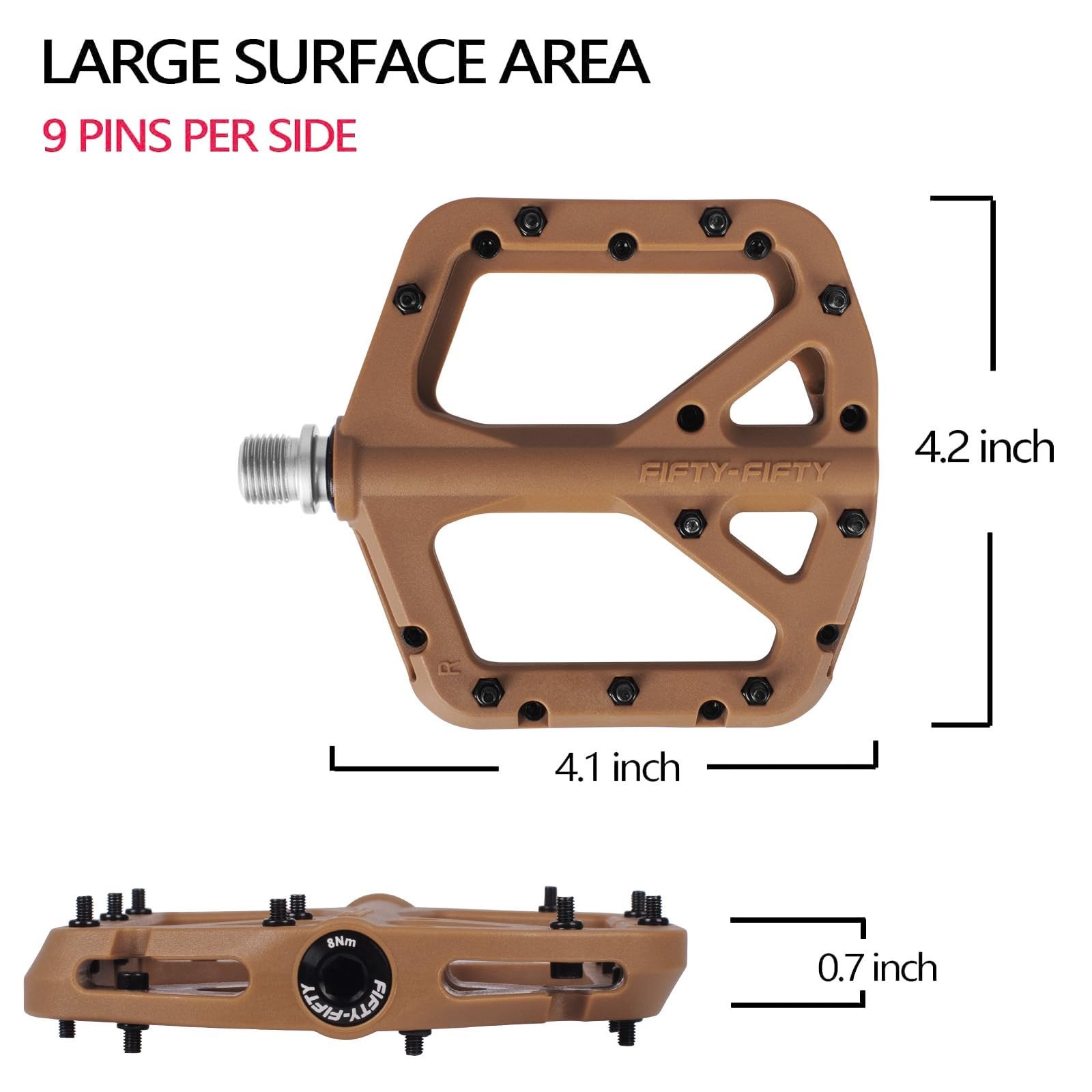 FIFTY-FIFTY Mountain Bike Pedals, Non-Slip MTB Nylon Composite, 9/16″ Bicycle…