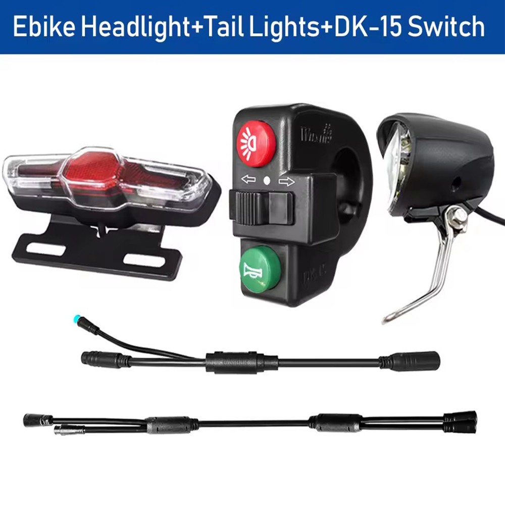 36V-48V E-Bike LED Headlight & Tail Light Set Horn Brake Turn Signal Switch Kit