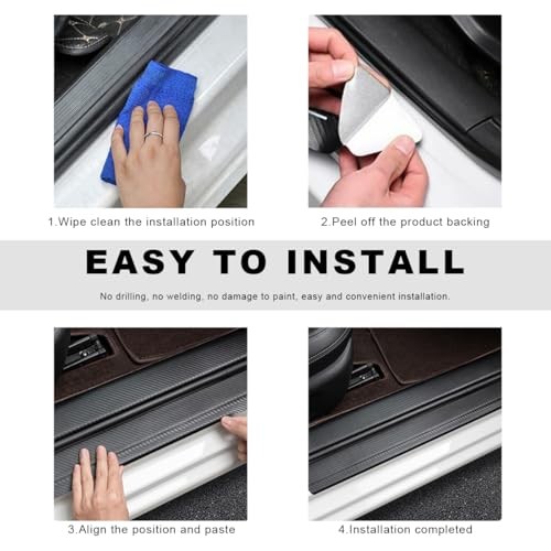 4 PCS Car Door Sill Protector, Anti-Scratch Carbon Fiber Leather Car Blue-4pcs