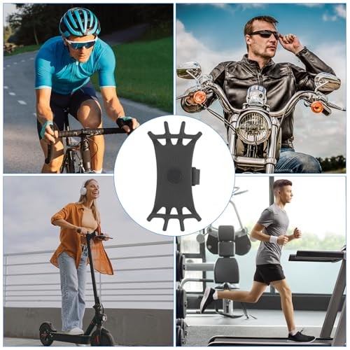 3Pcs Bike Phone Mount, 360° Rotation Silicone Motorcycle Phone Holder Black
