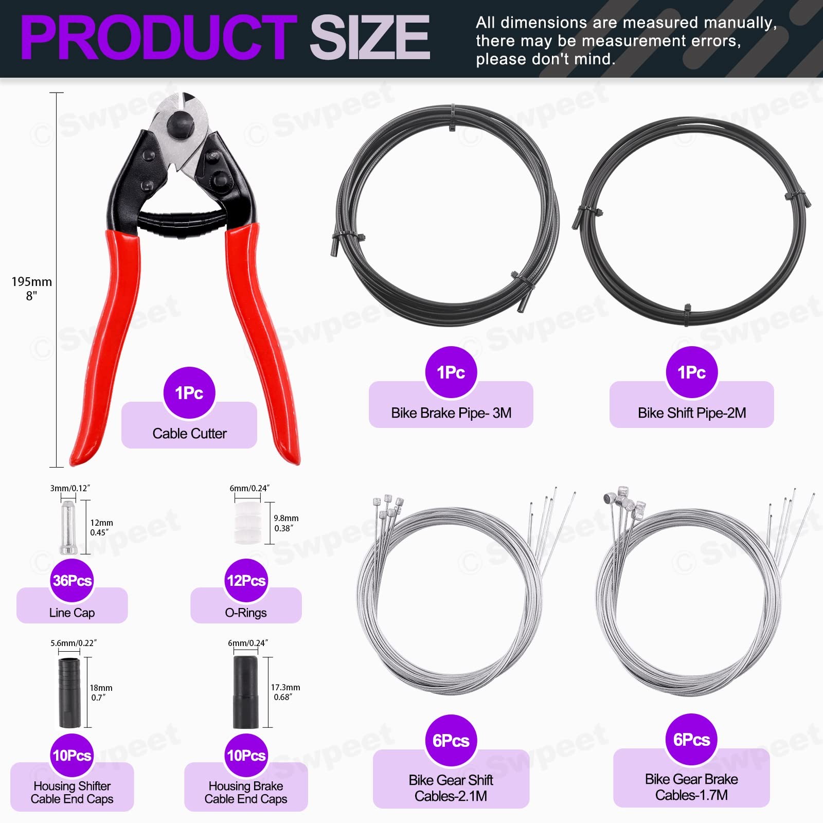 Swpeet 83Pcs Stainless Steel Bike Cable Cutter and Brake Housing Black