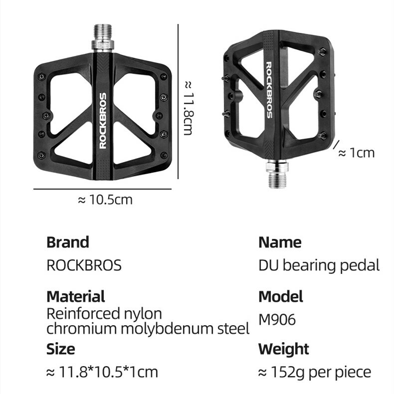 ROCKBROS Bike Pedals MTB Lightweight Nylon Composite 9/16″ DU Bearing Pedals