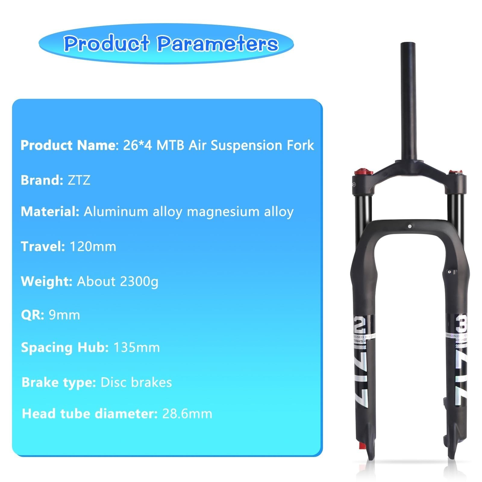 26 * 4.0 inch Fat Tire MTB Air Suspension Fork – Ultralight Rebound Adjustmen…