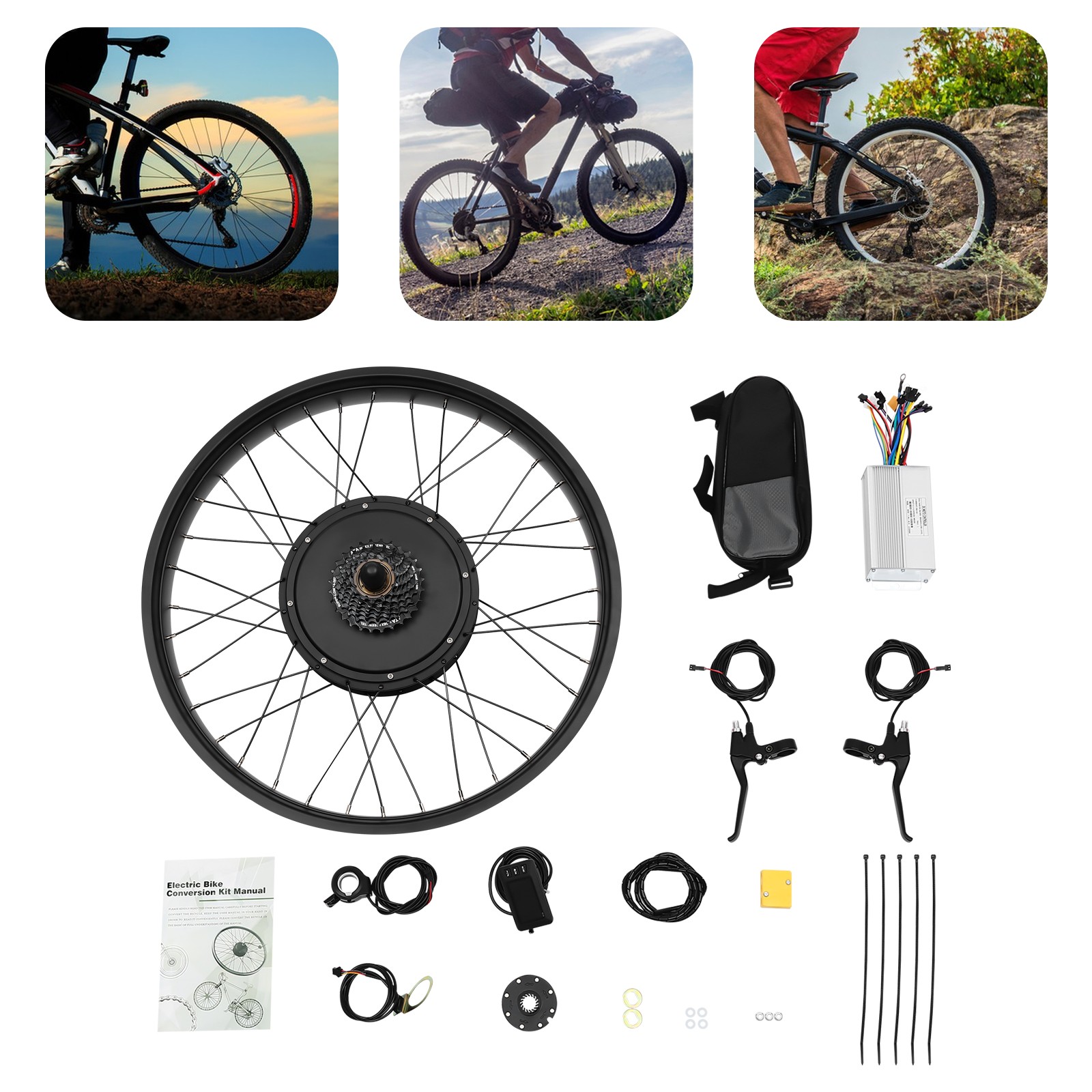 26″ Electric Bicycle Conversion Kit Fat Tire E-Bike Rear Hub Motor LCD 48V 1000W