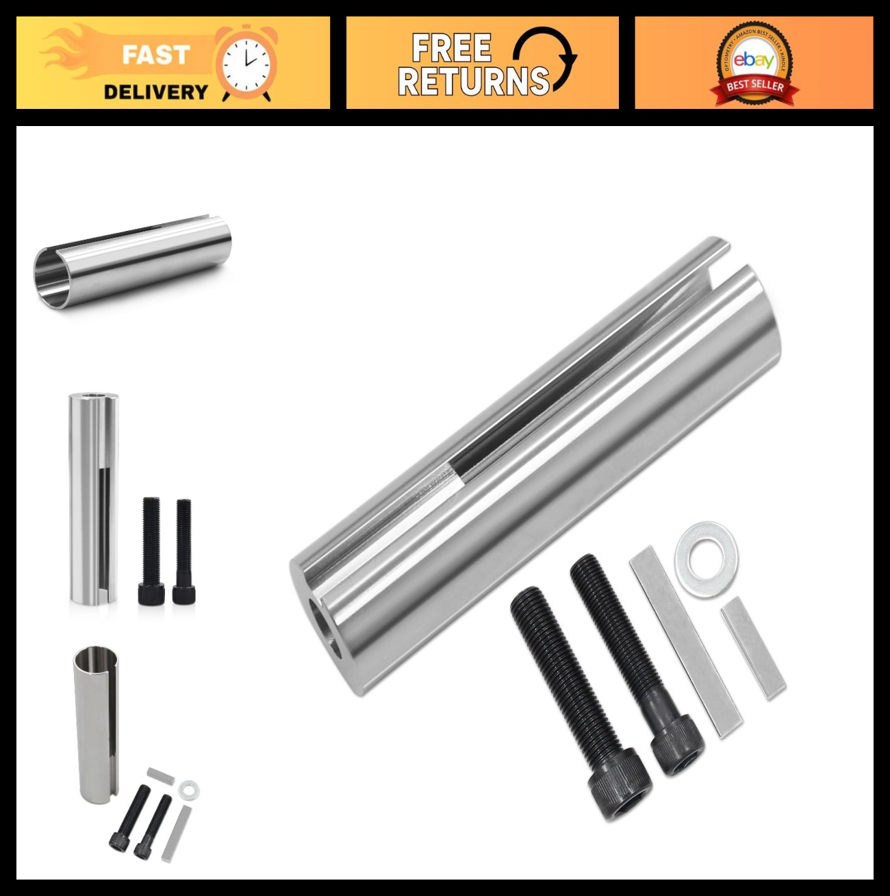 304 Stainless Steel Gas Engine Pulley Crank Shaft Adapter 1″ to 1-1/8″ 1/4″ Slee