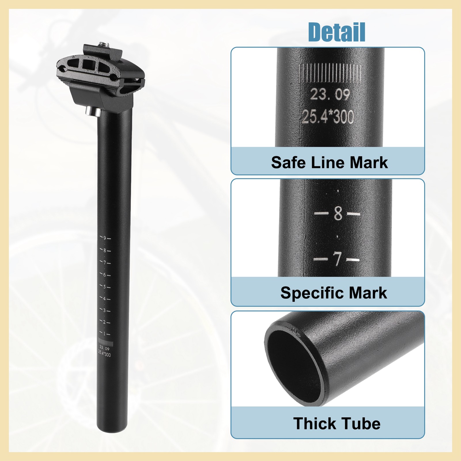 25.4x300mm Bike Seat Post Aluminum Alloy Bicycle Bike Seat Tube Mount Black New