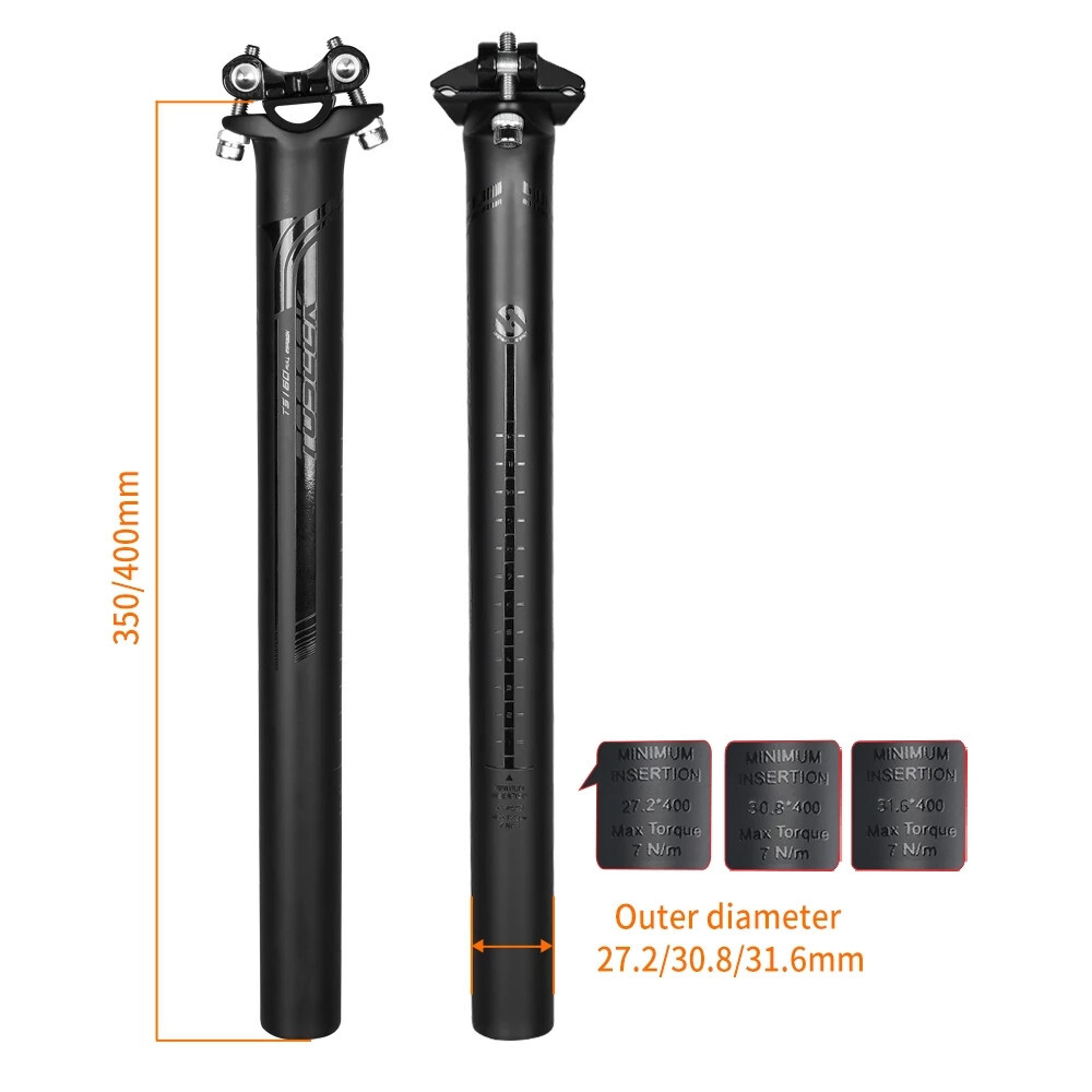 TOSEEK Carbon Fiber Saddle Tube Seatpost Bike Seat Post 27.2/30.8/31.6*350/400mm