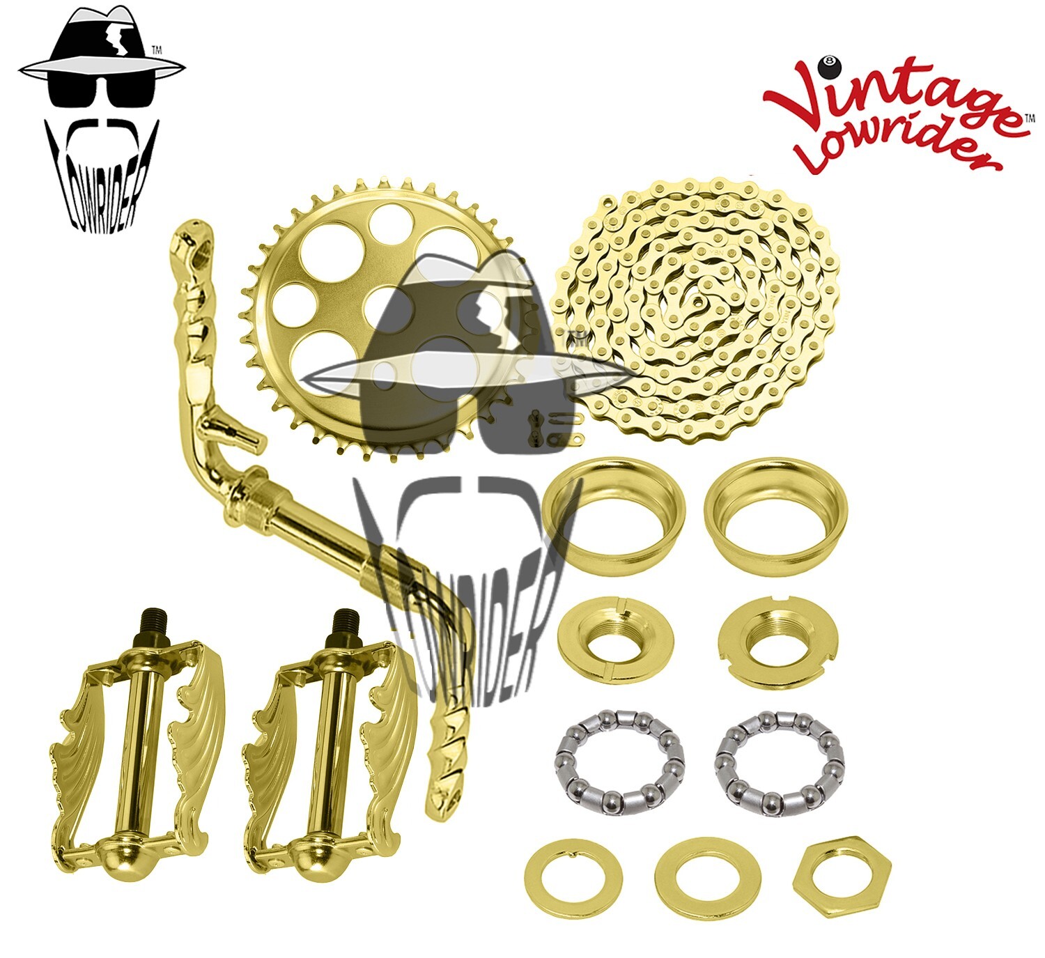 VINTAGE LOWRIDER – Twisted CRANK PKG – Lucky 7 Wing Pedal Gold