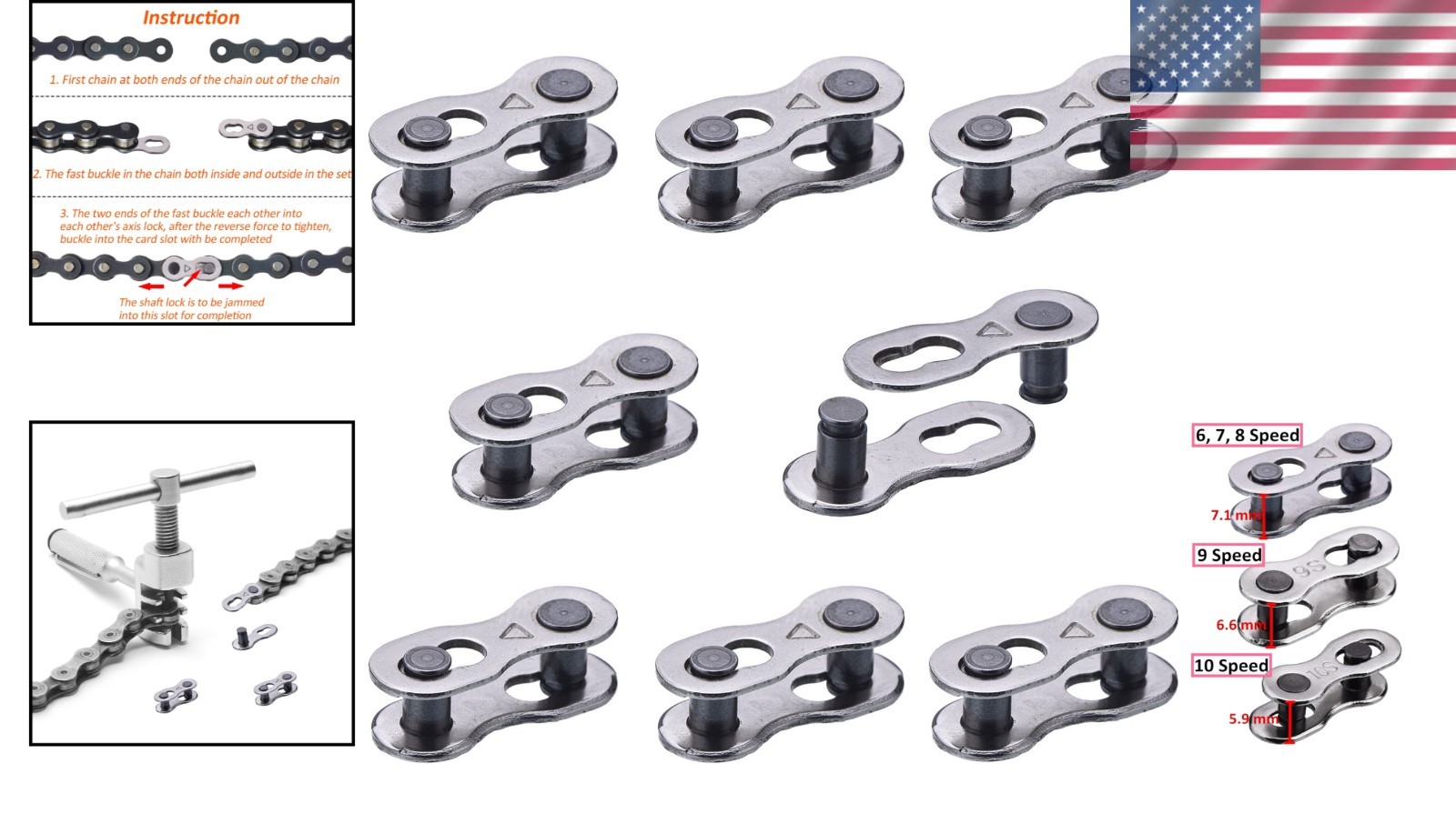 Compact Bicycle Missing Link Set for 6-10 Speed Chains – 16 Steel Pieces
