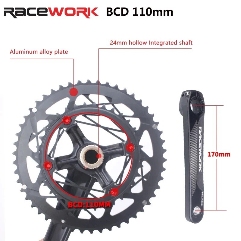 Road Bike Crankset 170MM Hollowtech Crank Arms with Double Round Chainrings BB