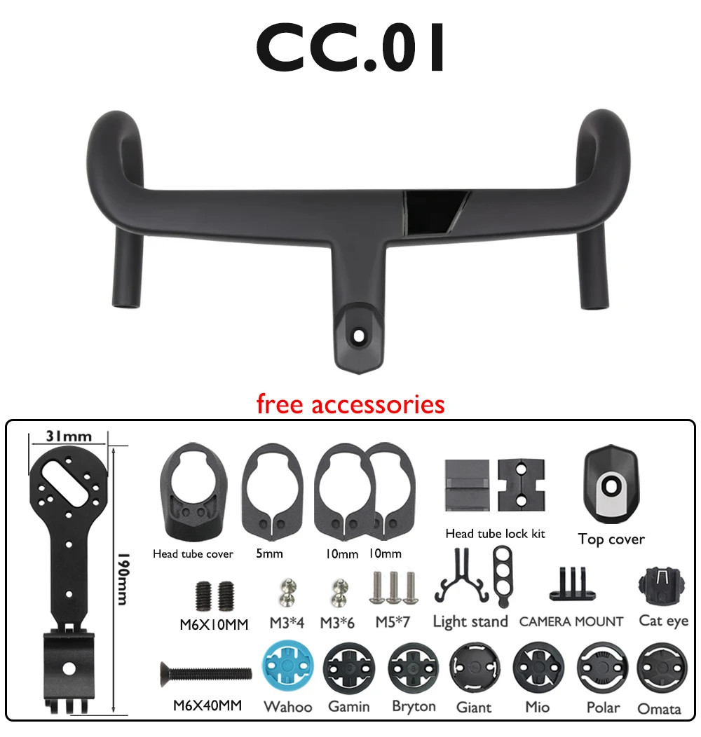 Carbon Fiber Road Bike Handlebar 370/390/410/430mm with Bicycle Computer Mount