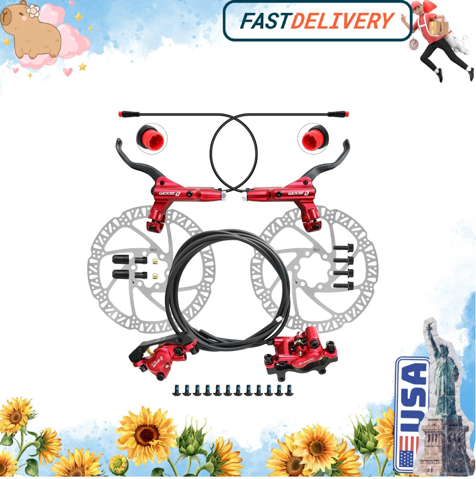 Z00M HB876E 2-PIN 4-Pistons E-Bike Electric Power-Off Hydraulic Brake Set