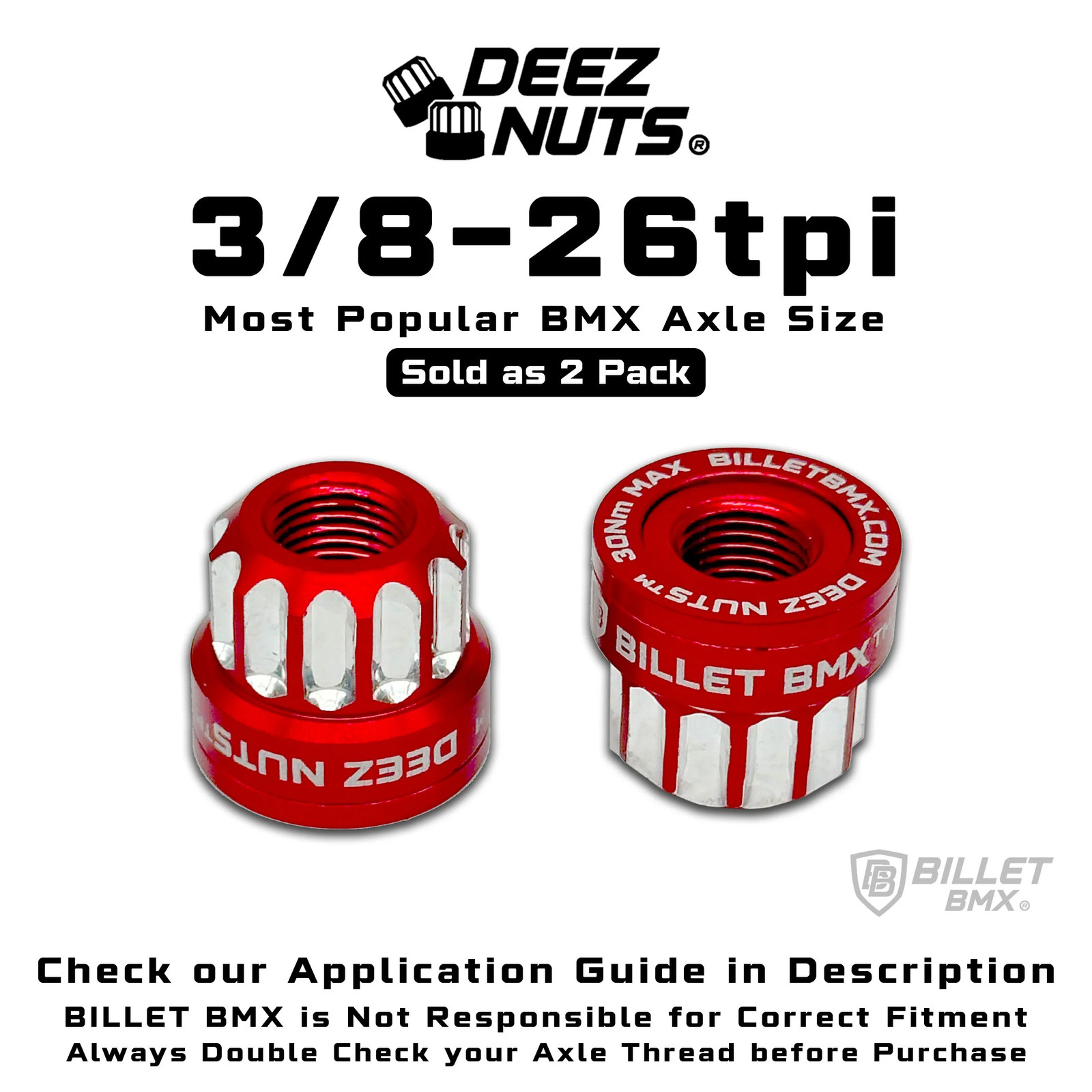 BILLET BMX Axle Nuts Deez Nuts 12 Point Bike Axle Nuts 3/8″-26tpi (2-Pack)