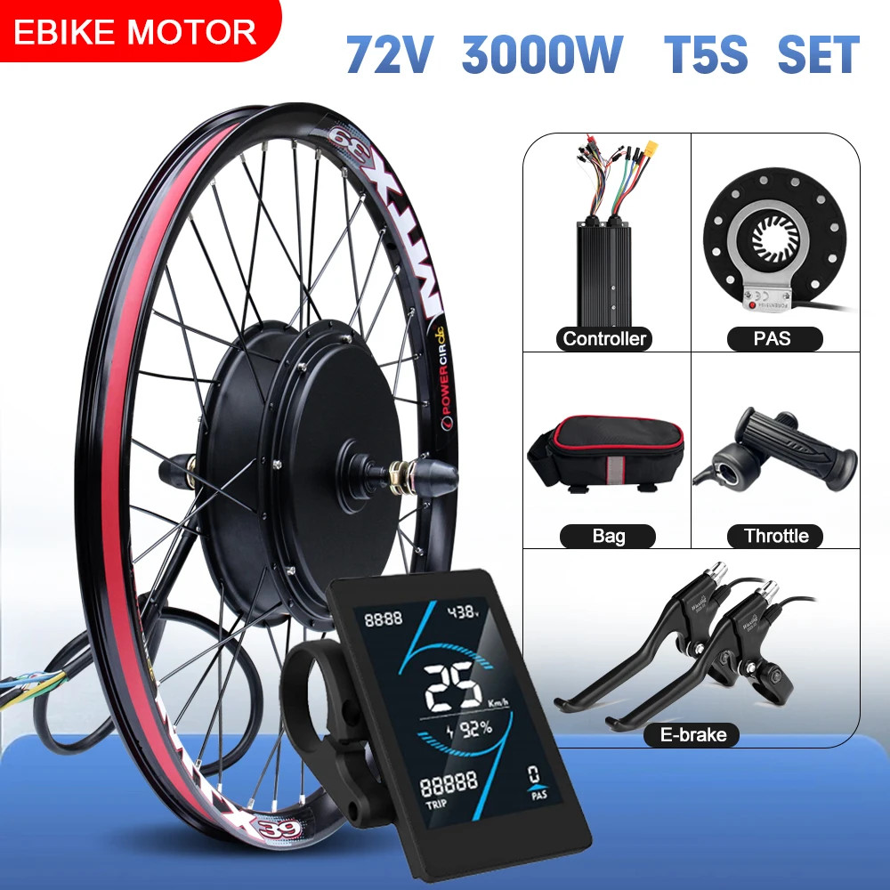 MTX Ebike Kit 72V 3000W 105kmh Max Speed 20-29inch Brushless Rear Hub Motor