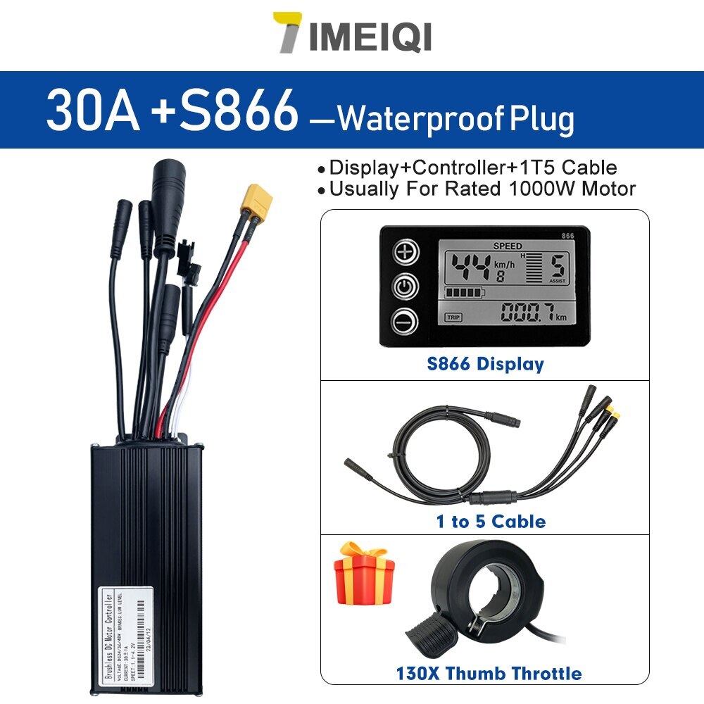 E-bike Sine Wave Waterproof Controller 36V/48V 17A 26A 30A with LCD S866 Display