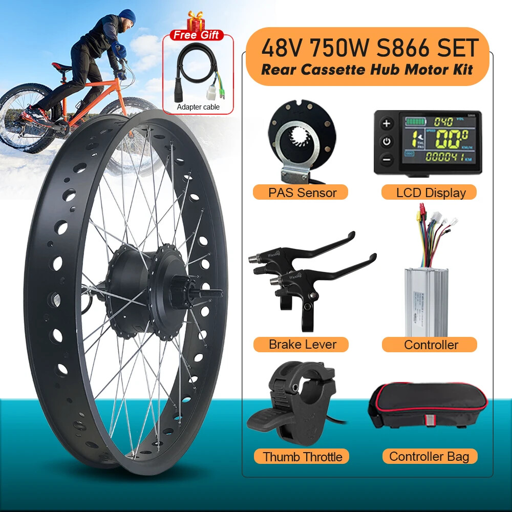 750W 20/24/26er Snow Ebike Fat Tire Rear Cassette Hub Motor Wheel Conversion Kit