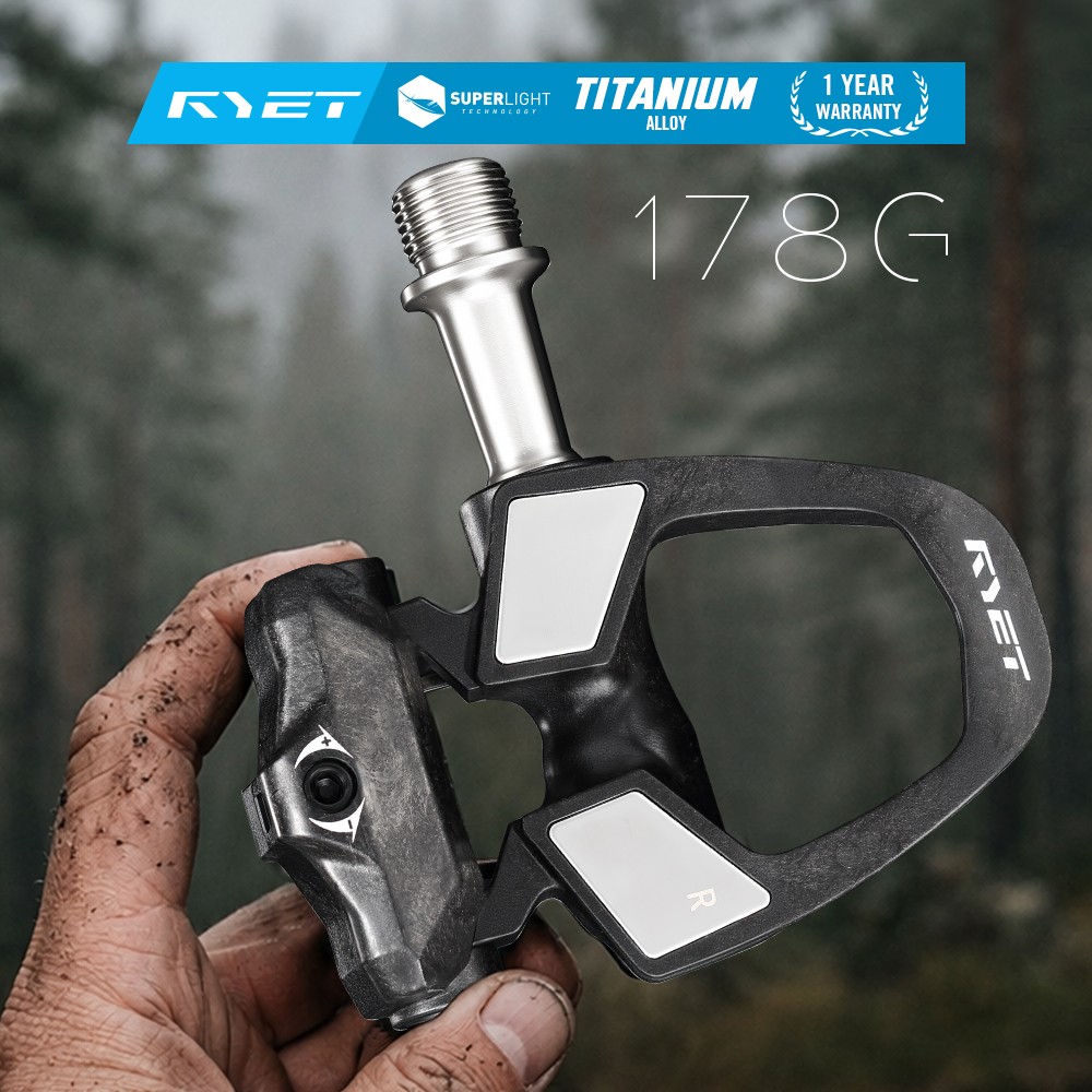 RYET Ultralight Carbon Pedals 178g Titanium Axle DU Bearings Road Bike Cycling