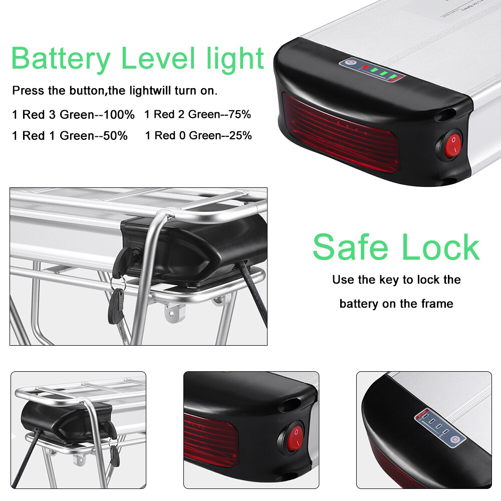 E Bike Battery 36V 20Ah Rear Rack Battery Kit Electric Bike Battery Replacement